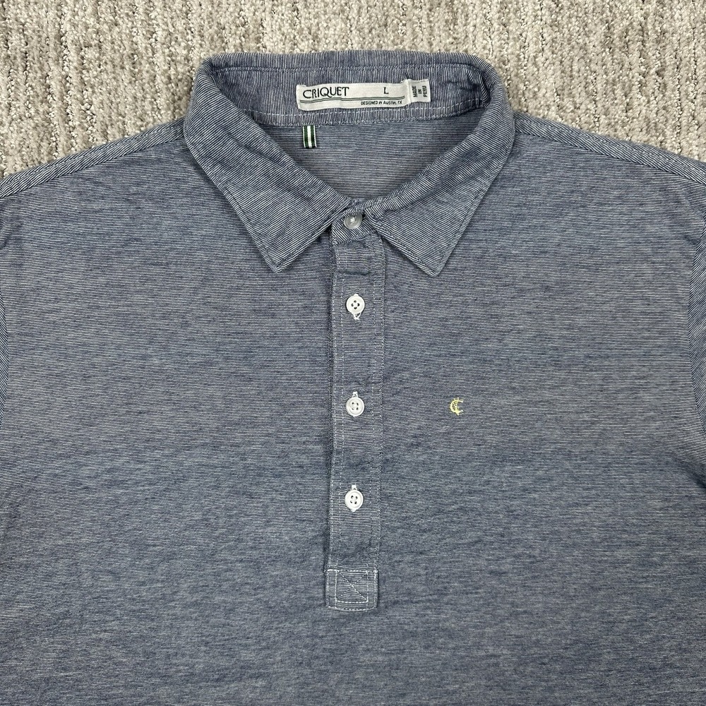 Criquet Polo Shirt Mens Large Heather Blue 100% Organic Cotton Short Sleeve Golf